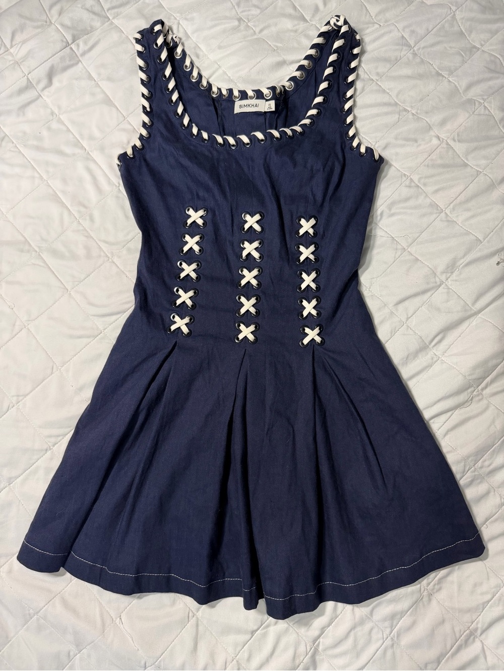 Simokaki Navy Sleeveless Lace-Up Skater Dress